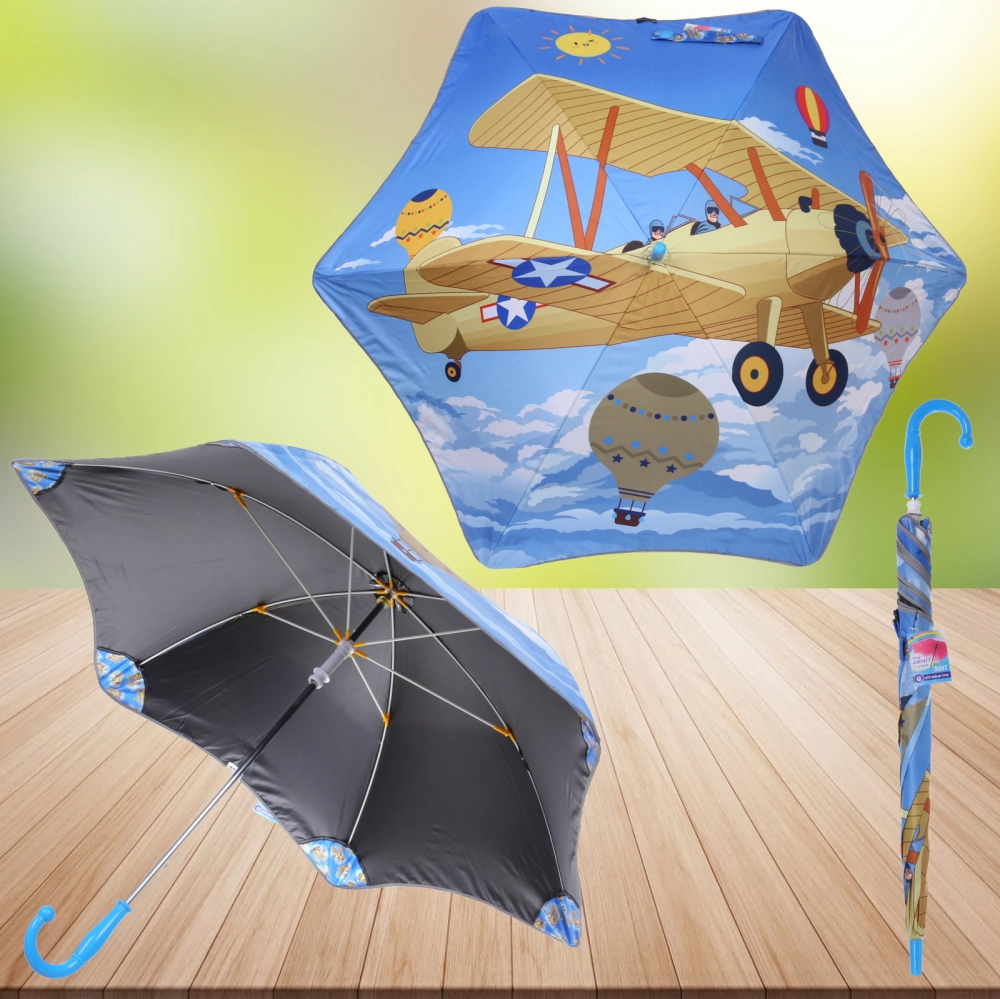 Зонт детский безопасный «KidsZontik», Самолет, светоотраж. элементы, плотный винил, длина 65см, d-90см