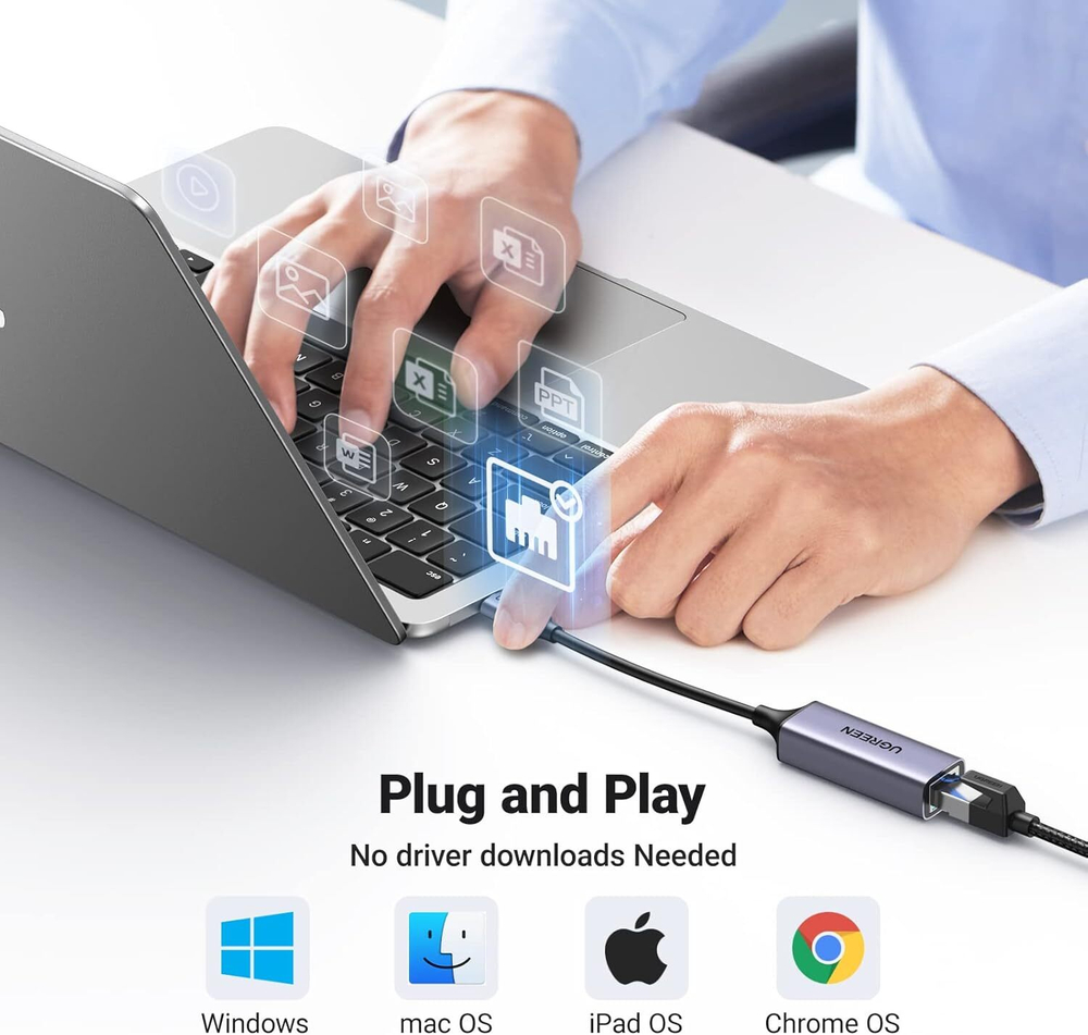 Конвертер USB 3.1 Type C на LAN RJ-45,10/100/1000 Mbps UGREEN 50737