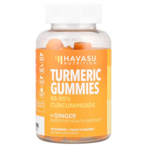 Havasu Nutrition, жевательная добавка с куркумой и имбирем, со вкусом персика, 60 жевательных таблеток