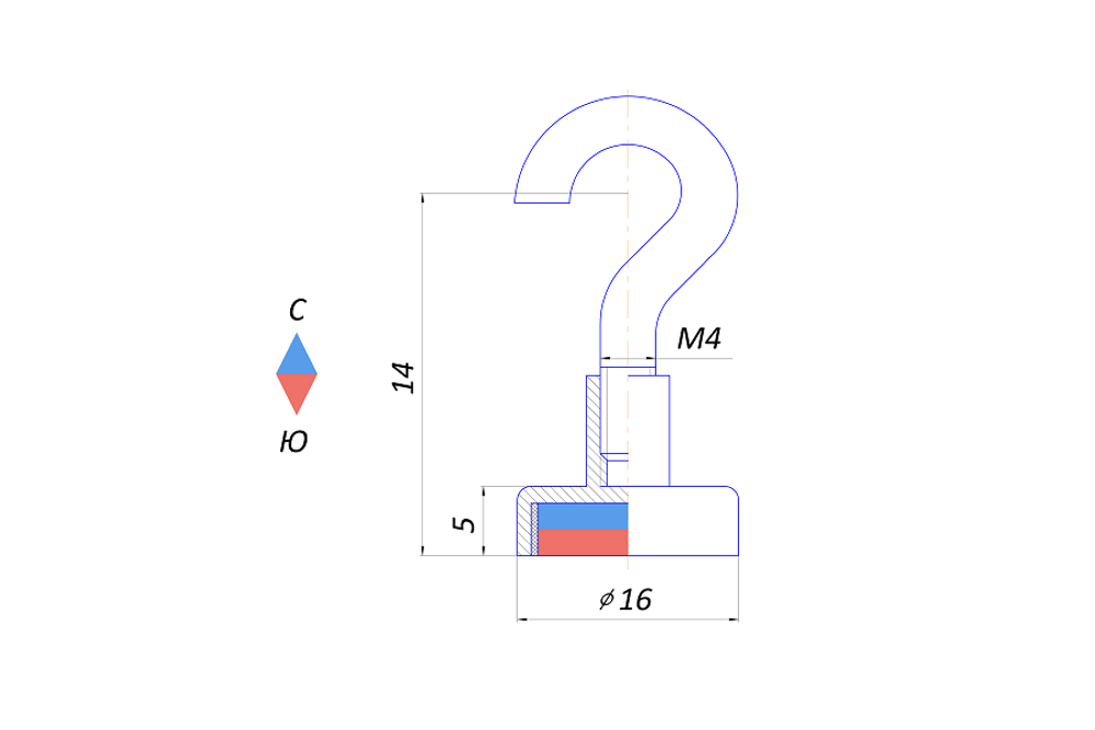 Магнитное крепление с крючком Е16