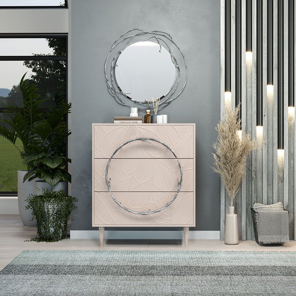 Комод Арт Колор leaves Классик Сильвер с 3 ящиками Серый агат