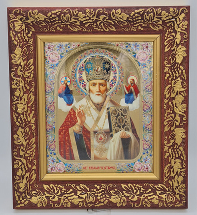 Икона баг.15*18 лоз/Б Николай Чудотворец цв/ор/зо/ф(БоГ) 10681489