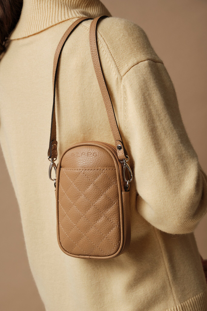 Сумка кожаная на плечо кросс-боди светло-коричневая