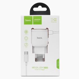 Сетевое зарядное устройство USB Hoco C59A (2A, 2 порта, кабель Type-C) Белый