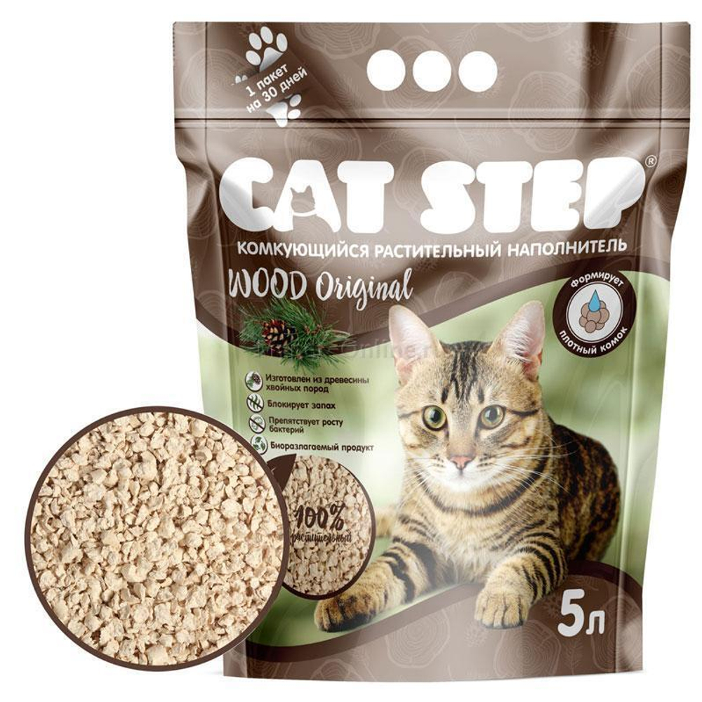 Наполнитель комкующийся растительный CAT STEP Wood Original, 5 л, Cat Step