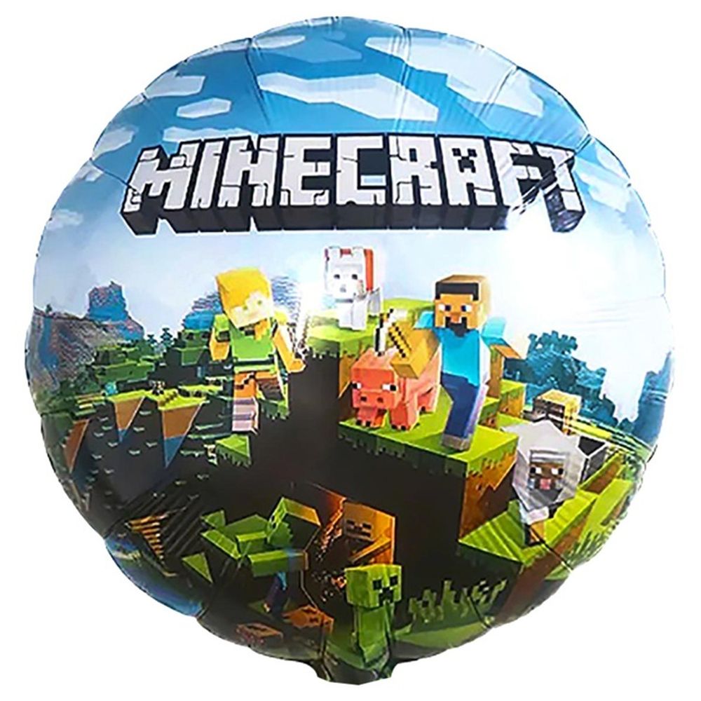 Круглый шар с гелием с изображением героев игры МайнКрафт