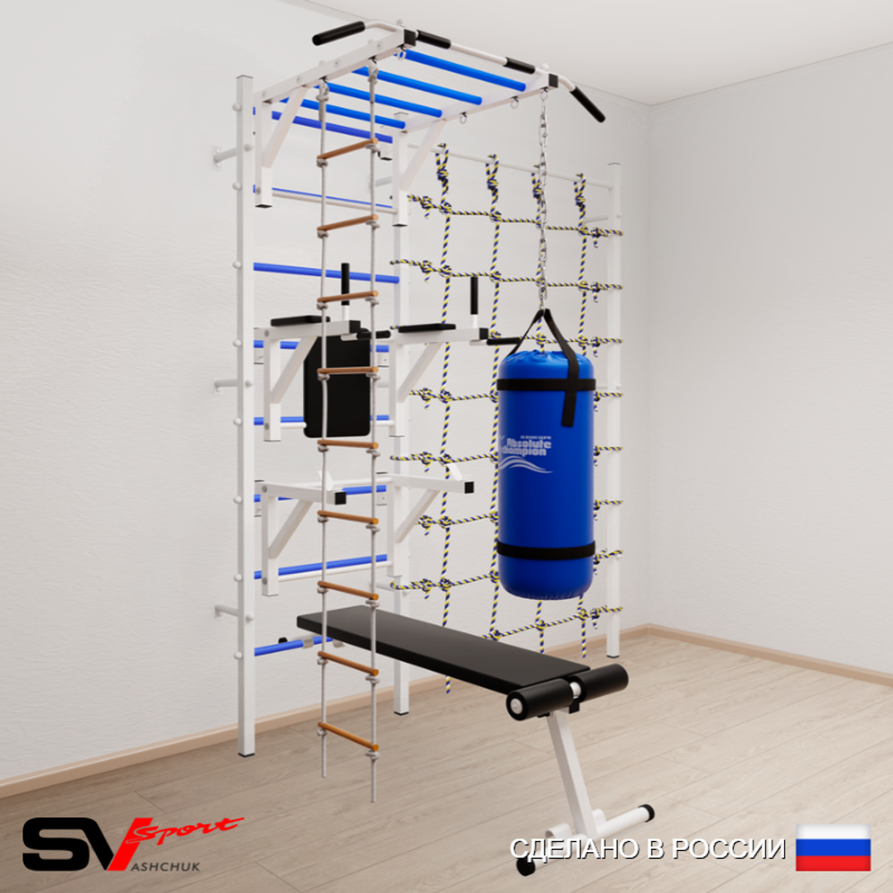 Шведская стенка Sv Sport 56210 (Турник рукоход/Брусья/Стойка/Скамья/Лестница/Цепь/Мешок 15кг/Канатный лаз)