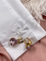 Накладка на пуговицу золотистая с розовым стразом в форме сердца