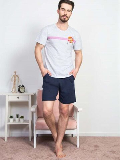 Мужской трикотажный комплект с шортами (Размер: L) (Цвет: голубой с синим)