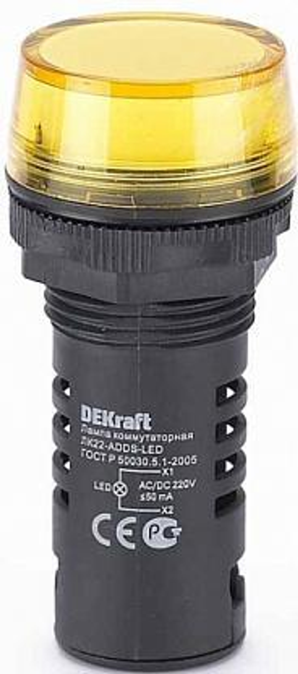 25120 Лампа коммутац.ЛК22-ADDS-YEL-LED-220 DEKraft
