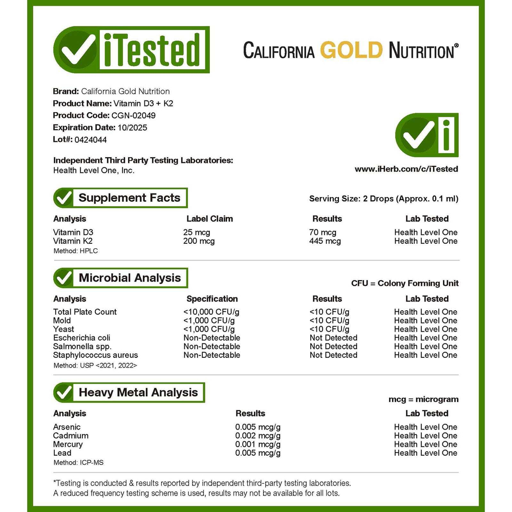 California Gold Nutrition, витамины D3 и K2 в форме MK-4, 25 мкг (1000 МЕ), 30 мл (1 жидк. унция)