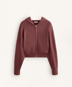 Oysho Вязаная куртка Rib с капюшоном, линялый махагон