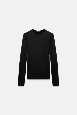 ZARA ТОП ИЗ ПОЛИАМИДА С ДЛИННЫМИ РУКАВАМИ, ЧЕРНЫЙ