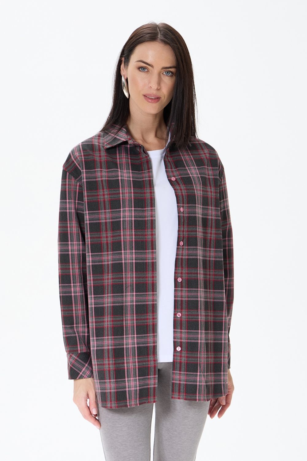 Рубашка Хельсинки удлиненная серая клетка