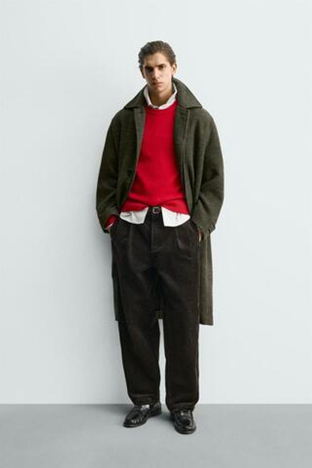 ZARA ПАЛЬТО ИЗ МЕЛАНЖЕВОЙ ТКАНИ - LIMITED EDITION, ЗЕЛЕНЫЙ