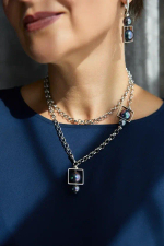 Колье-трансформер miss Di серебро с темным бензиновым жемчугом Майорка