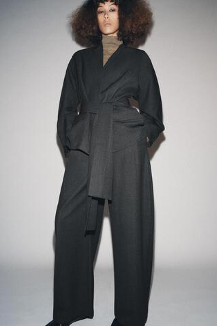 ZARA БЛЕЙЗЕР-КИМОНО ИЗ СМЕСОВОЙ ШЕРСТИ — ZW COLLECTION, ТЕМНО-СЕРЫЙ