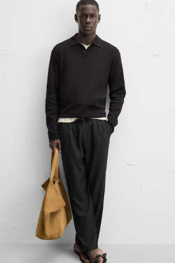 ZARA СТРУЯЩИЕСЯ БРЮКИ СВОБОДНОГО КРОЯ, ЧЕРНЫЙ