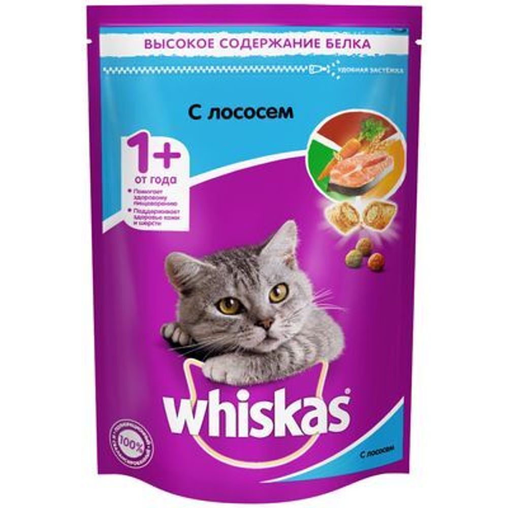 Сухой корм Whiskas для кошек подушечки с паштетом лосось 350 г