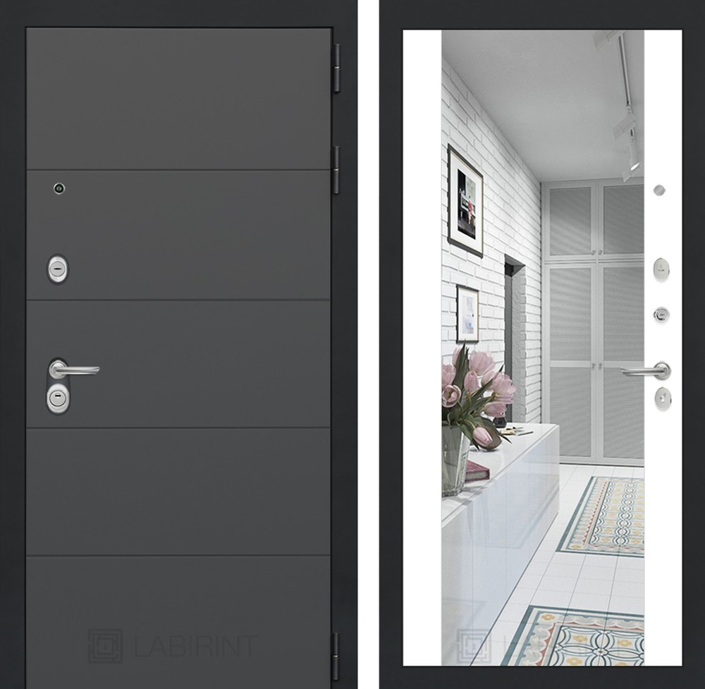 Входная металлическая дверь с зеркалом ART (АРТ) графит Максимум - Белый софт