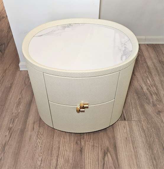 Тумба прикроватная 4576 с двумя ящиками, экокожа слоновая кость