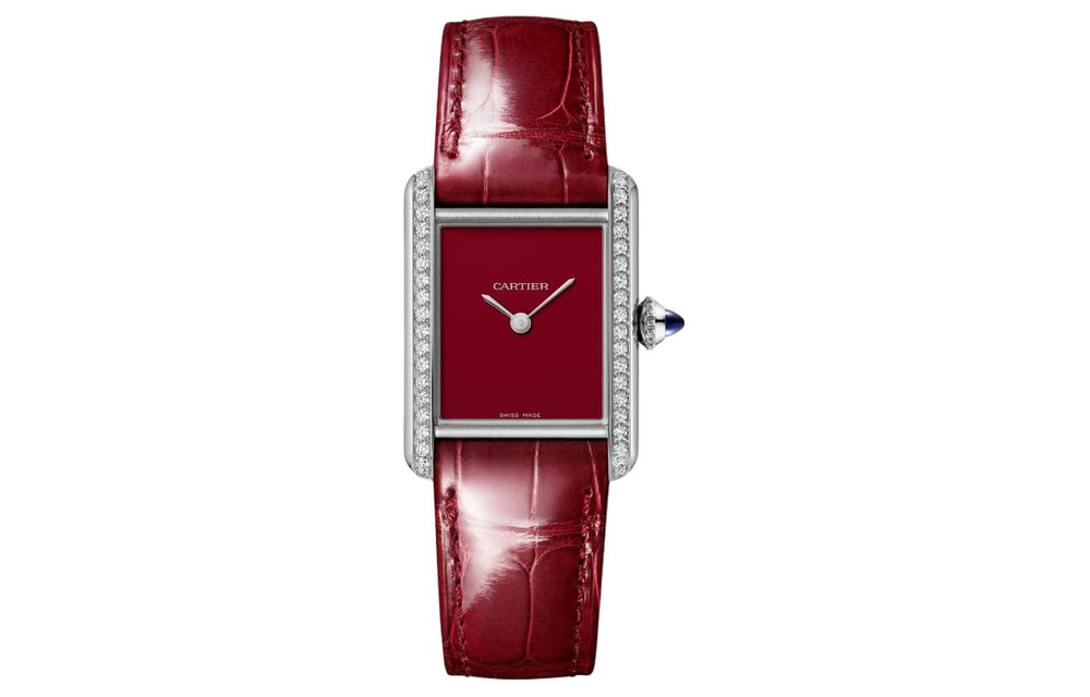 CARTIER Quartz Movement Women"s Watch Watch 22mm Red Watch Dial Stainless Steel Case Crocodile Leather Strap