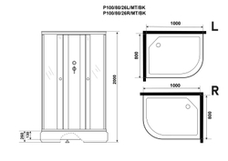 Душевая кабина Niagara (Ниагара) Promo P100/80/26L/MT/BK со средним поддоном, 100х80х195