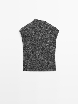 Massimo Dutti Трикотажный жилет мулине с воротником, черный