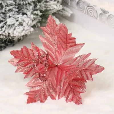 Украшение новогоднее «Пуансеттия - Мерцание» 17 см, Розовое золото