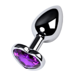 Серебристая коническая анальная пробка 7см с фиолетовым кристаллом-сердечком ToyFa Metal 717013-4
