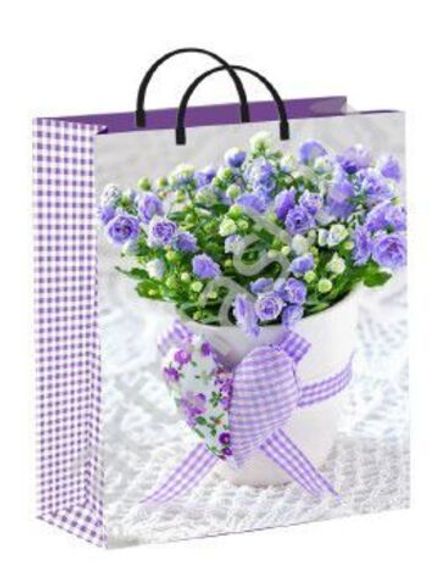 Подарочные пакеты "Лиловое сердце" 30x40+10см 150мкм (10/50шт)