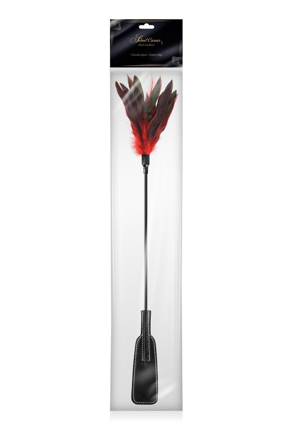 Стек-щекоталка Sweet Caress Feather Whip - 58 см. (Цвет: черный с красным)
