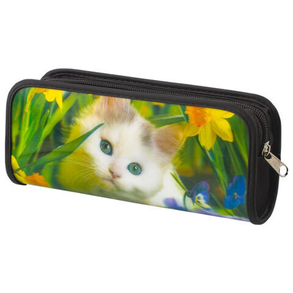 Пенал-косметичка BRAUBERG, с эффектом 3D, пластик, "Белый котенок", 22х10х5 см, 227310