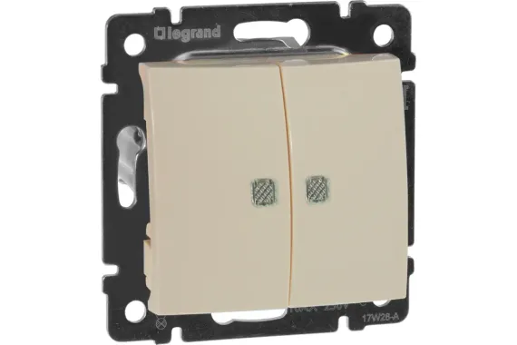 Выключатель Legrand Valena 2-клавишный с индикатором слоновая кость 04177