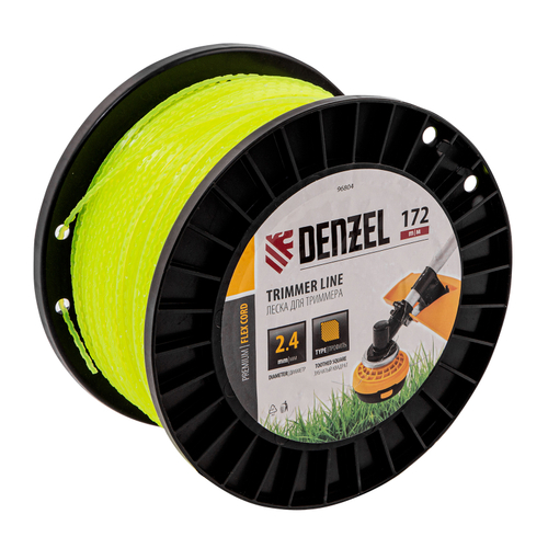 Леска для триммера зубчатый квадрат, 2,4мм х 172м, на DIN катушке FLEX CORD Denzel