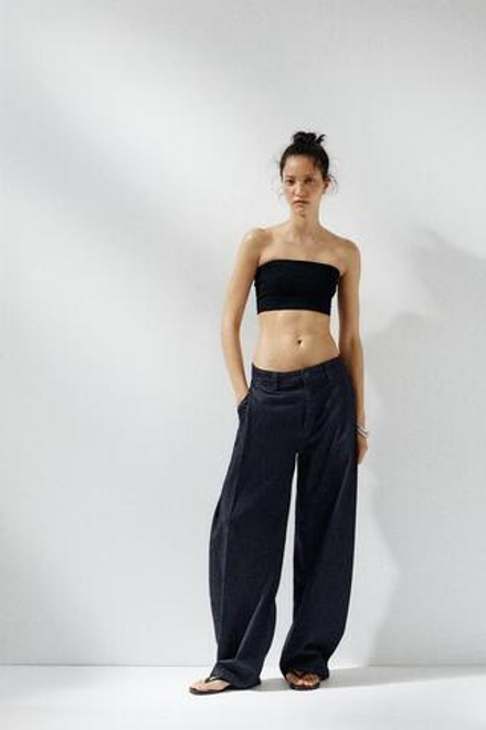 ZARA ДЖИНСОВЫЕ БРЮКИ TRF С ЗАЩИПАМИ, ТЕМНЫЙ ИНДИГО