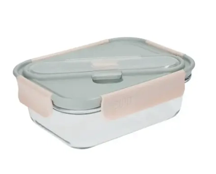 BUILT Стеклянный ланчбокс 900мл + серые столовые приборы