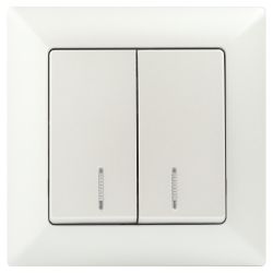 Выключатель Intro Solo 4-105-06 двухклавишный с подсветкой, 10А-250В, IP20, СУ, перламутр