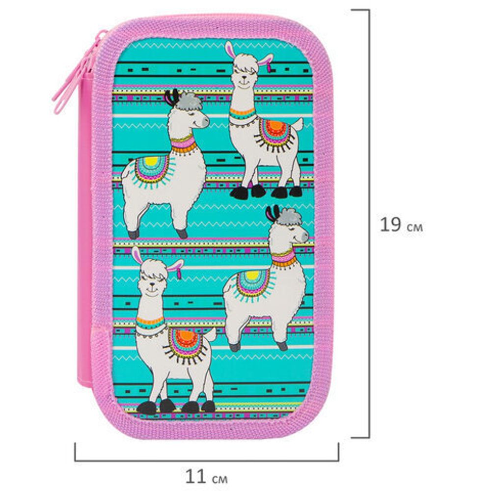Пенал без наполнения ЮНЛАНДИЯ, 3 отделения, ламинированный картон, тканевый торец, 20х11см, "Ламы", 228111
