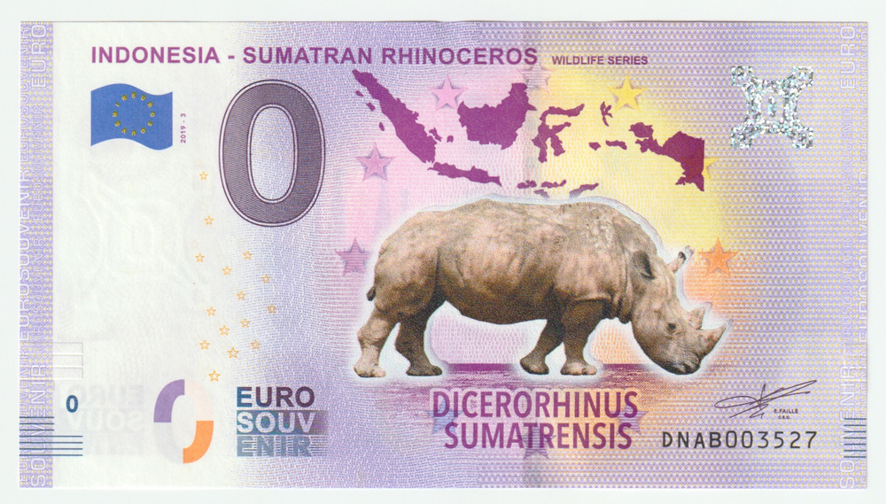 Indonesia, 0 Euro - Sumatran Rhinoceros (Color), 2019, UNC