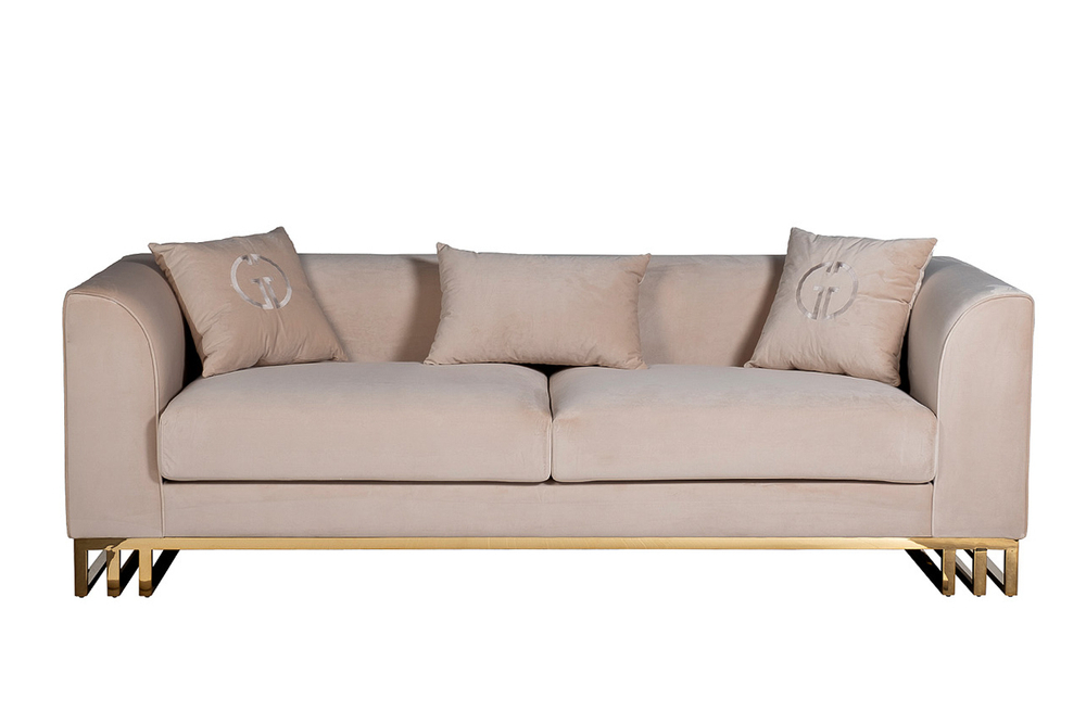 Диван трехместный 230x86x75см Garda Decor Lucerne велюр бежевый с декоративными подушками