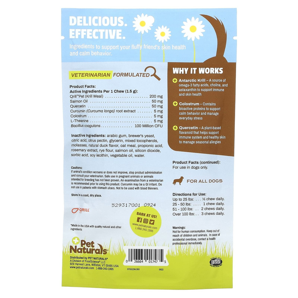 Pet Naturals, Средство от аллергии и успокаивающее, для всех собак, утка, 60 жевательных таблеток, 90 г (3,17 унции)