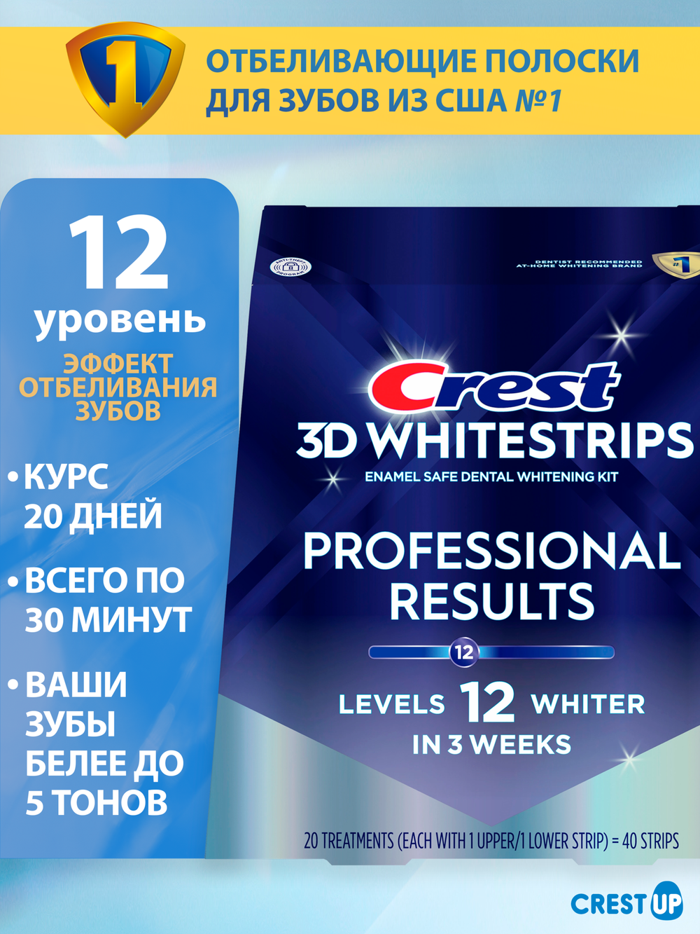 Отбеливающие полоски для зубов Crest 3D Whitestrips Professional Results (Professional White)