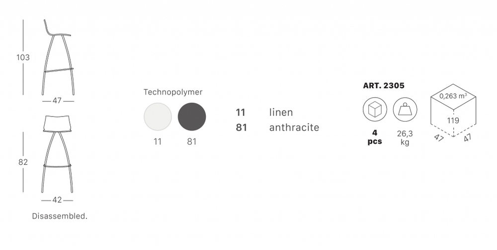 Стул барный пластиковый Scab Design Day, лен
