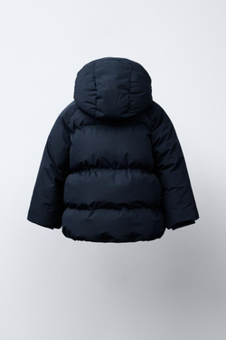 ZARA СТЕГАНЫЙ ПУХОВИК С КАПЮШОНОМ WATER REPELLENT, МОРСКОЙ СИНИЙ