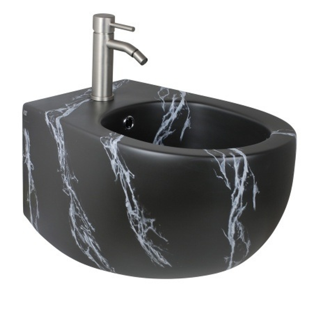 Биде подвесное AeT Dot 2.0, с креплениями, с 1-м отверстием под смеситель, цвет черный матовый с эффектом мрамора