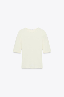 ZARA ХЛОПКОВАЯ ФУТБОЛКА С ЭФФЕКТОМ ПОТЕРТОСТИ, СВЕТЛО-ЖЕЛТЫЙ