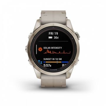 Умные часы Garmin Fenix 7S Pro Sapphire Solar золотистый корпус с кожаным ремешком цвета известняка