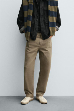 ZARA БРЮКИ STRAIGHT FIT, РЫЖЕВАТО-КОРИЧНЕВЫЙ