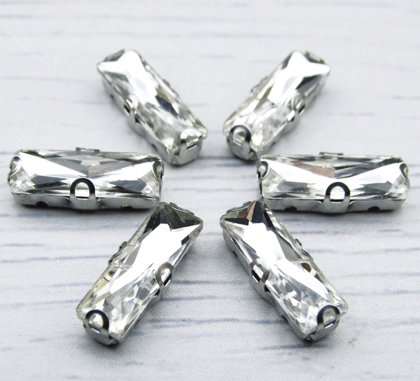 ДЦ004НН515 Хрустальные стразы прямоугольной формы в цапах, цвет: белый, размер: 5х15 мм, 5 шт.